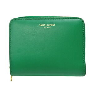 Saint Laurent Tri fold Compact Wallet Green Leather